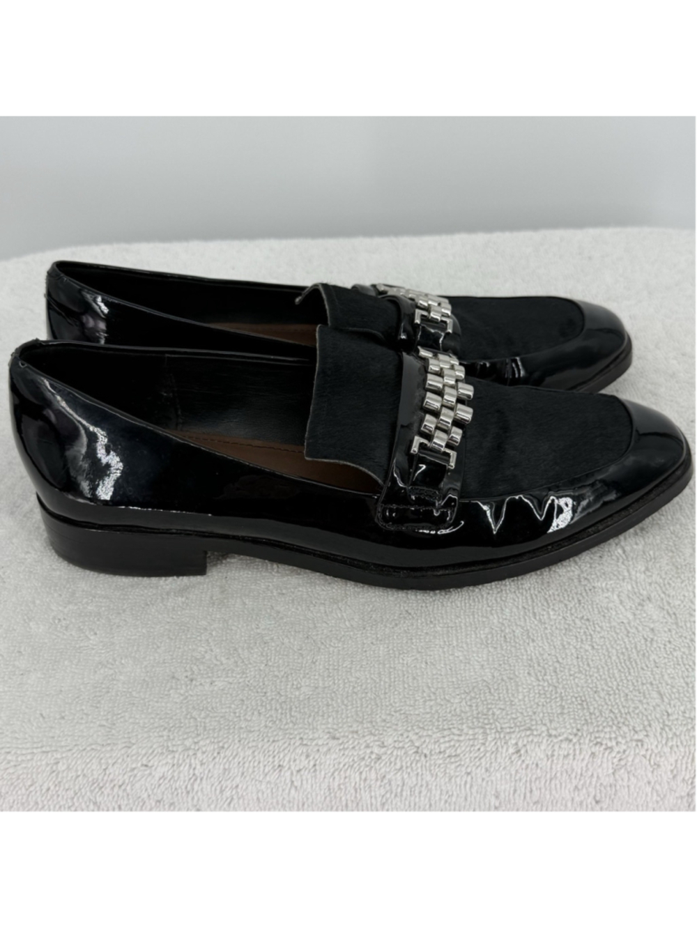 Donald J Pliner Chain Strap Loafer Women's Patent Leather Cowhide Size 7.5